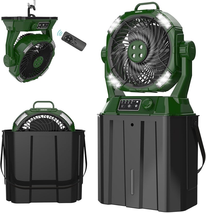 SAVIOR COOL Portable Misting Fans - 6L Water Tank, 20000mAh Rechargeable Outside Water Fans with Remote Control, LED Light Adjustable Spray Mister Fan with Hook/Bucket, Misters for Outdoor Patio/Camping - Image 1